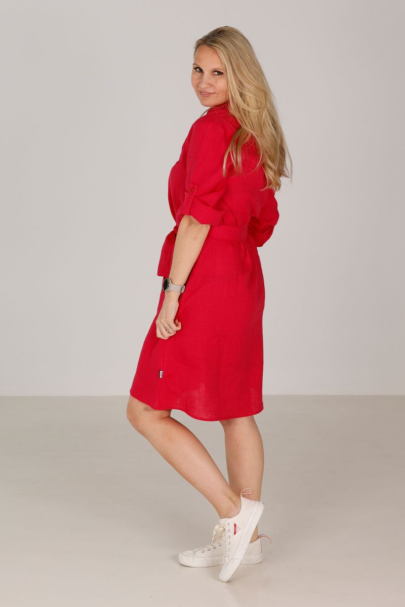 Fay raspberry red shirt dress in linen