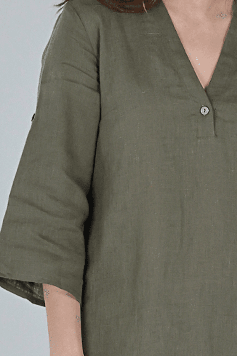 Cecilie khaki colored lovely linen dress 