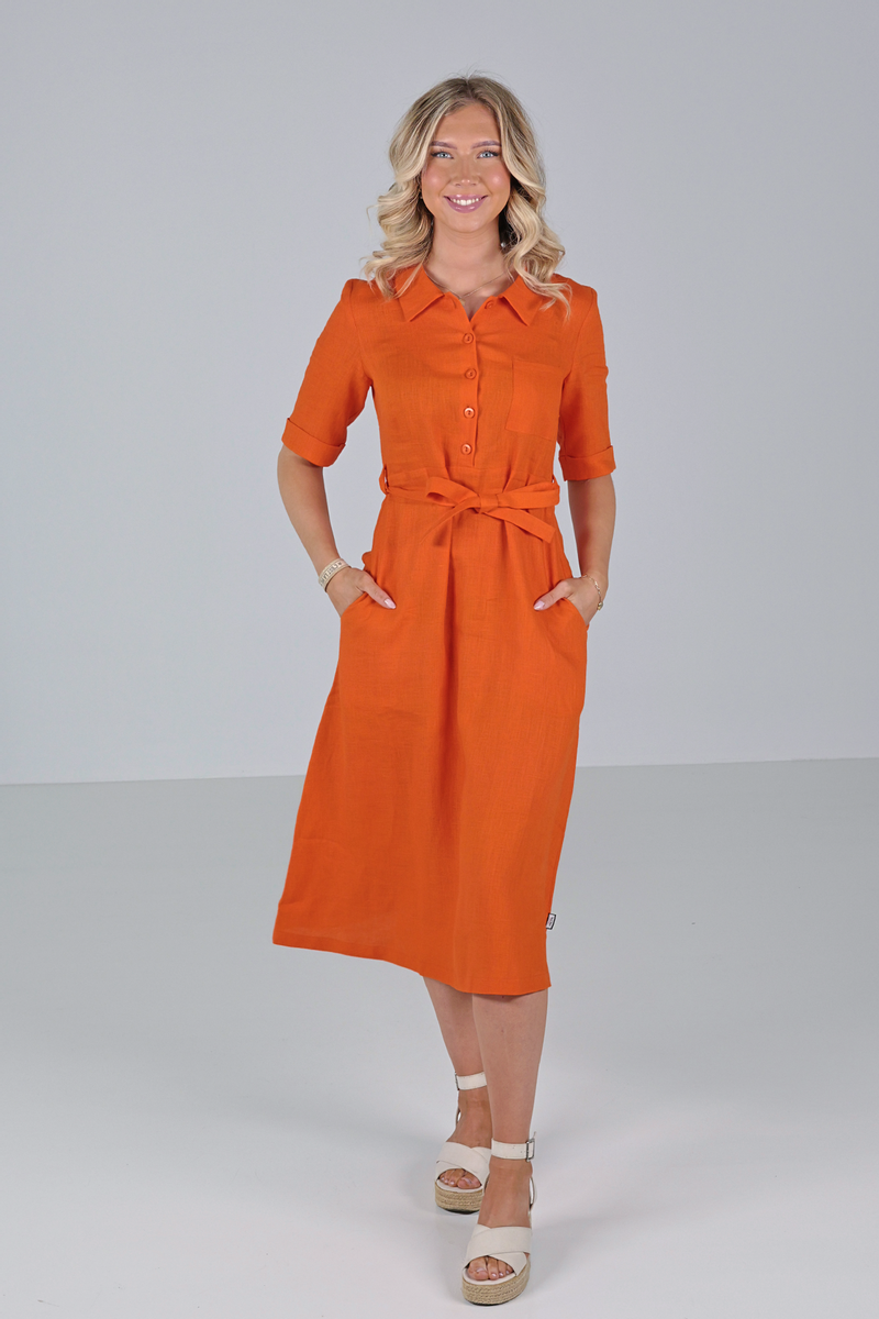 Pernilla orange linen dress