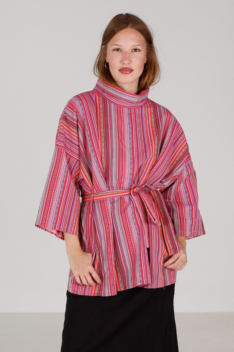 Hailey poncho inka stripe red