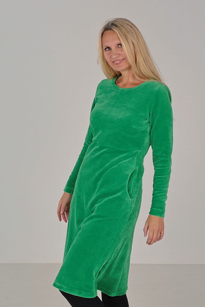 Barbro basic dress in green velour