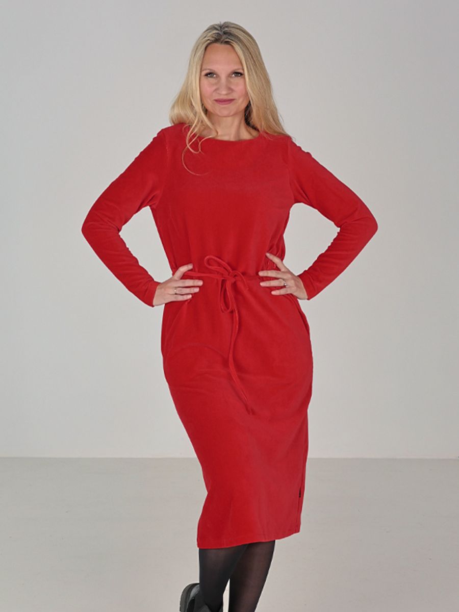 Chloe red dress in babycord 