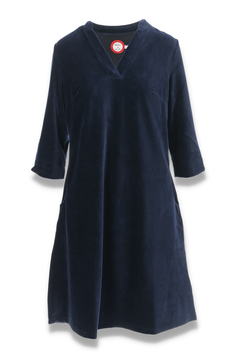 Saga dark blue velor dress with pockets